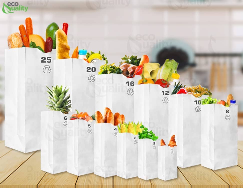 EcoQuality - Wholesale Food Storage Wrap/Bag - 2LB White Kraft Paper Bags, Bakery Bags, Candy Bags, Party5