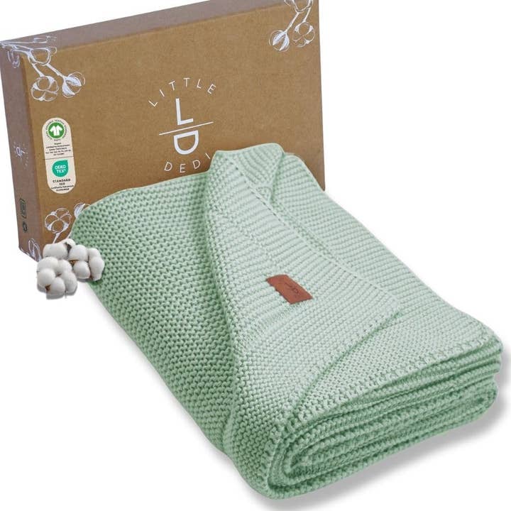 Little Dedi Knitted Blanket Alina 80x100cm - Sage for wholesale by Little Dedi