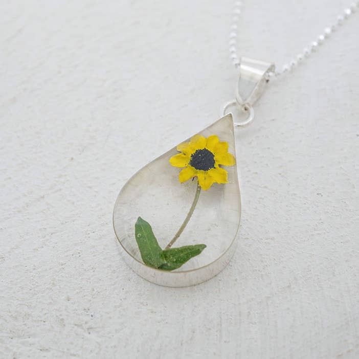 Primavera Sunflower Necklace, Medium Teardrop for wholesale by Corazón Sterling
