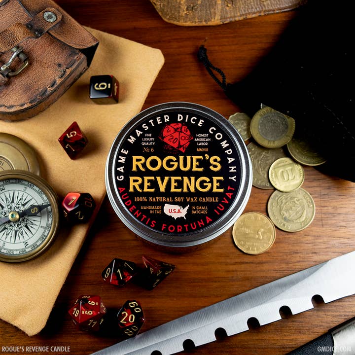 Game Master Dice – Velas de viagem por atacado – Vela Gamer Rogue's Revenge com fragrância amadeirada4