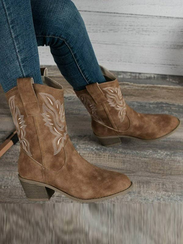 KAMEL Broderade rundade tå split-joint stövlar pumps för wholesale på Faire2