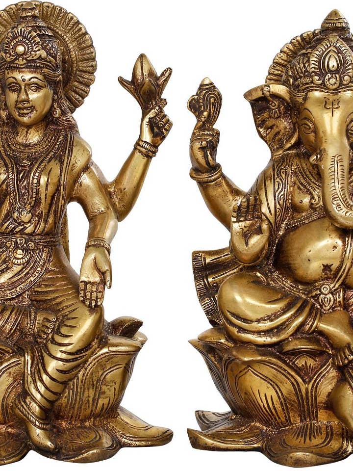Lakshmi Ganesha 9" en laiton | Fabriqué à la main | Fabriqué en Inde pour la vente par Exotic India Art
