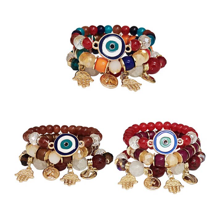 Hamsa N Evil Eye Charm Ball Armband BR2521-54. (12ST) för wholesale av TAPA fashion
