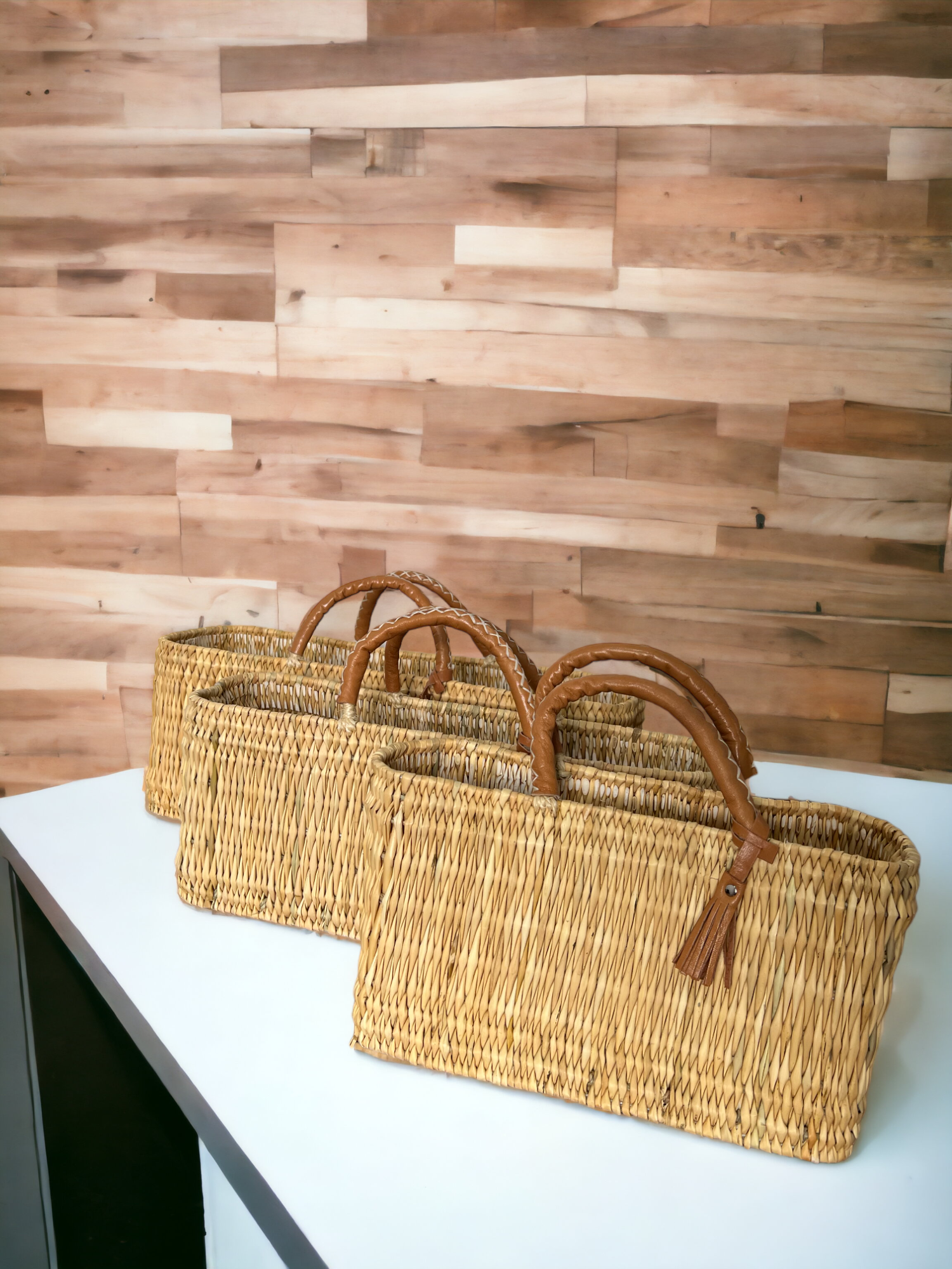 Melecraft - Wholesale Basket - Natural Reed Baskets Set - With Leather Moroccan handmade6