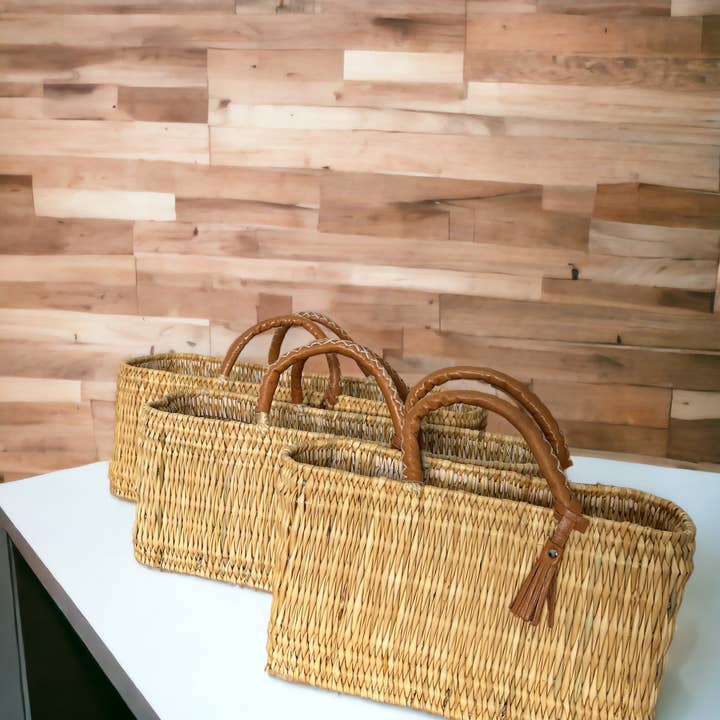 Melecraft - Wholesale Basket - Natural Reed Baskets Set - With Leather Moroccan handmade6