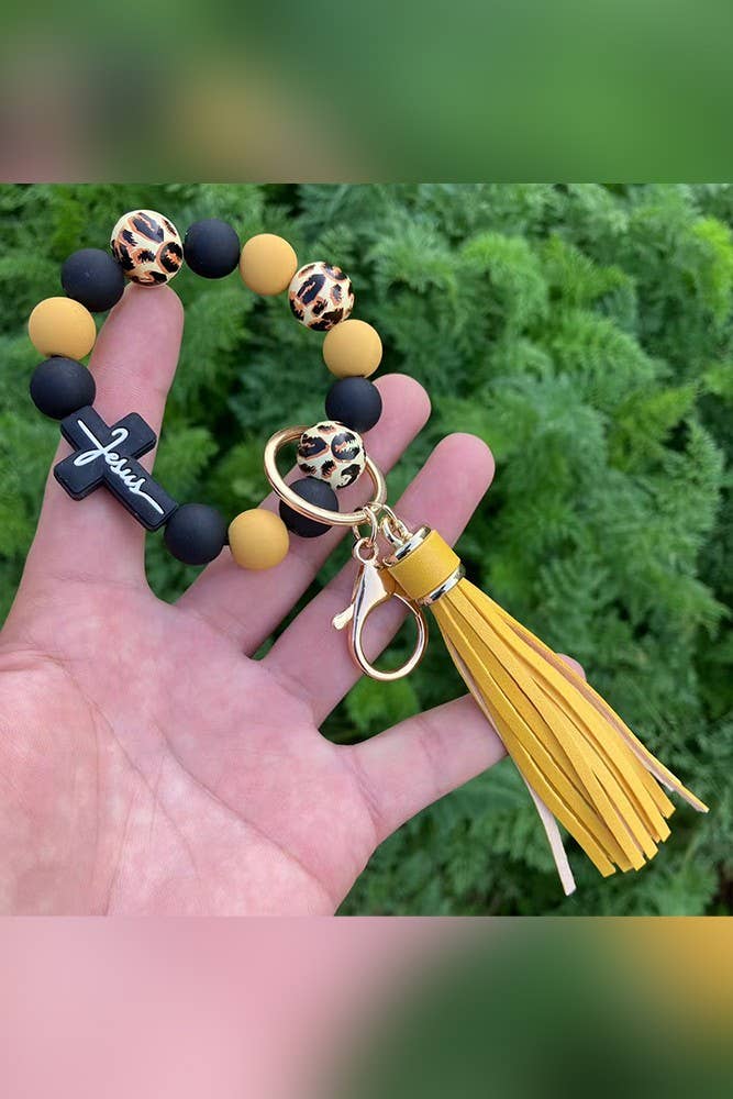 UNISHE - Venta al por mayor Llavero - Mujer - Llavero con borlas cruzadas y cuentas de leopardo ZK12597