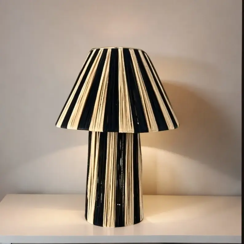 Moroccan Natural bazaar - Wholesale Accent/Desk Lamp - Table raffia lamp with stripes, TABLE LAMPSHADES Moroccan4