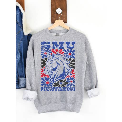 SMU Mustangs Groovy Floral Sweatshirt for wholesale by BB Subs and Screens