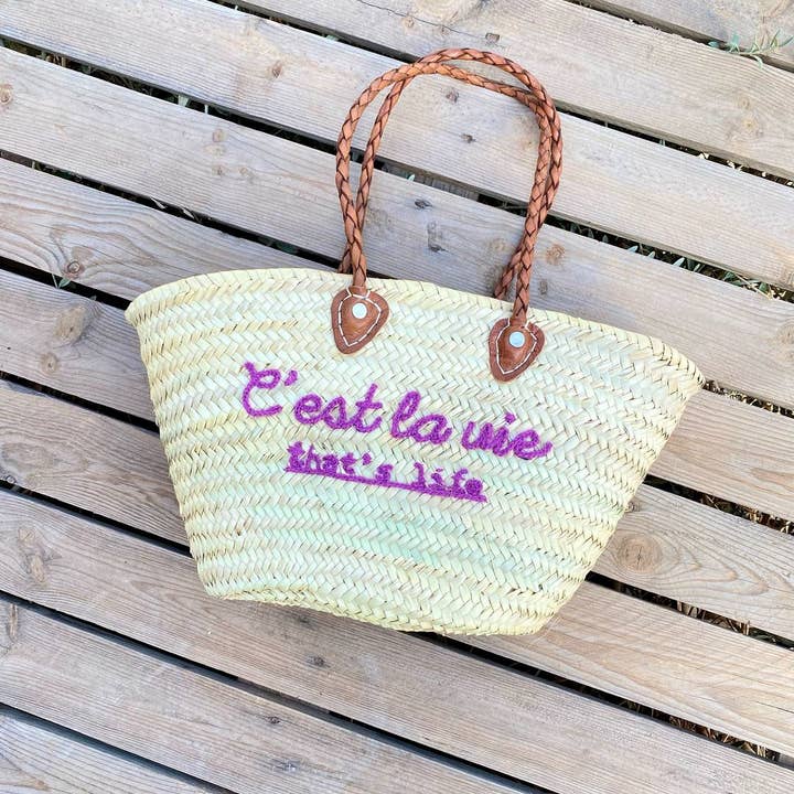 French market bag, Straw bag with leather handle, Beach bag for wholesale by craftberber