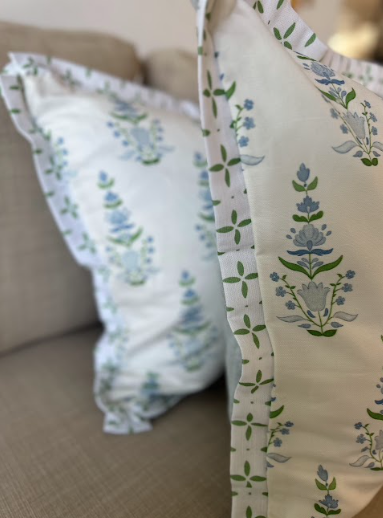 Wheaton Whaley Home - Wholesale Throw Pillow Cover - WWH Fave - Kristen Leigh's Ellie in Green & Blue w/ Folly Moss Flange2