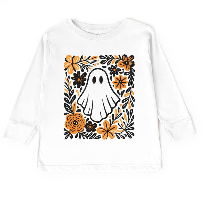 Ghost Floral Orange - Toddler Long Sleeve Graphic Tee and Youth Long Sleeve Graphic T-Shirt for wholesale by The Juniper Shop Wholesale