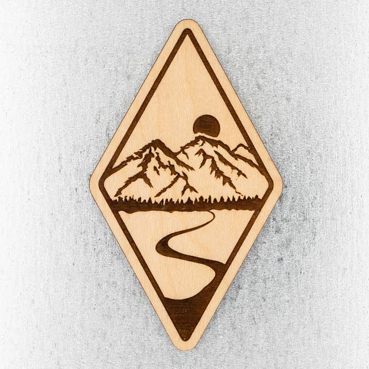 Mountains and River Wood Magnet for wholesale by Steamer Lane Design
