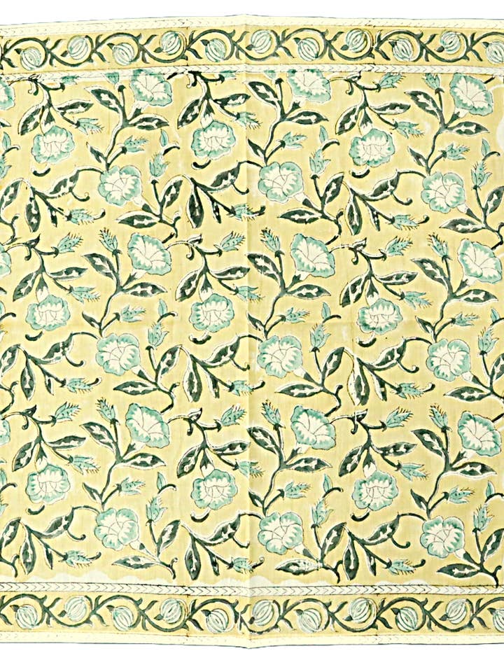 Lemon Sage Bloom - Hand Block Printed Cotton Bandana(KK1519) for wholesale by White Lotus Fashions