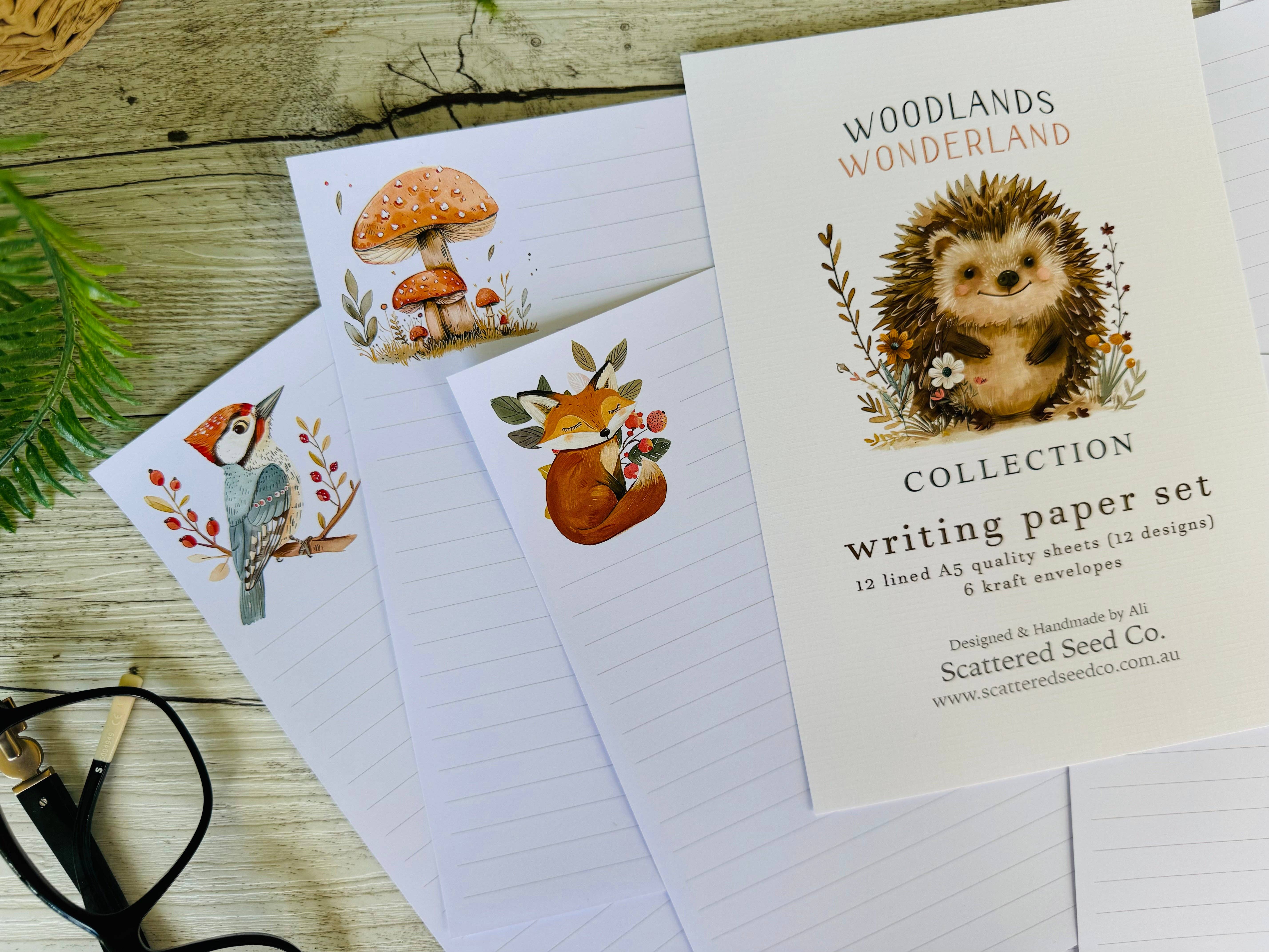 Scattered Seed Co - Wholesale Stationery/Notecard Set - WOODLANDS Wonderland Letter Writing Paper Set for kids2