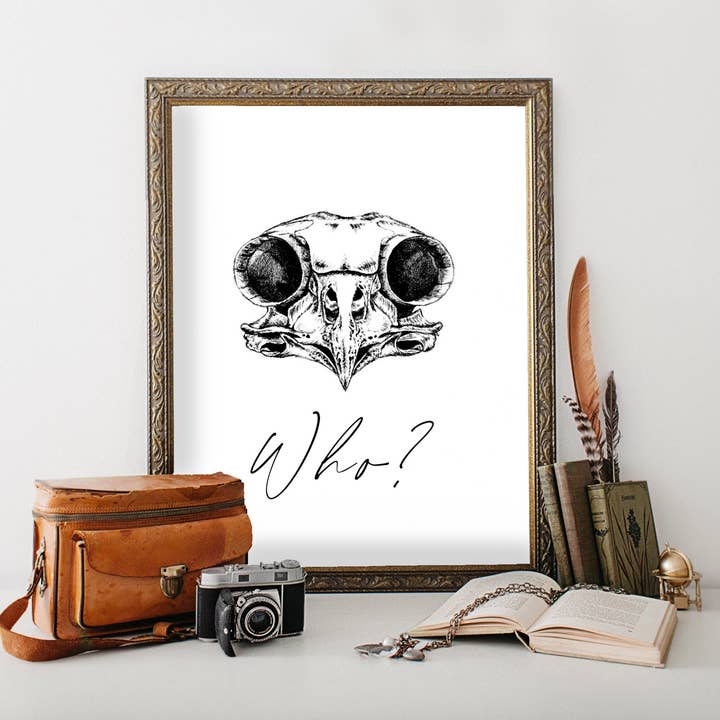 Spooky Owl Skull Halloween Art Print | Witchy Art Print | Pagan Wall Art| Wiccan Art | Occult Art | for wholesale by Kaleigh Day Art