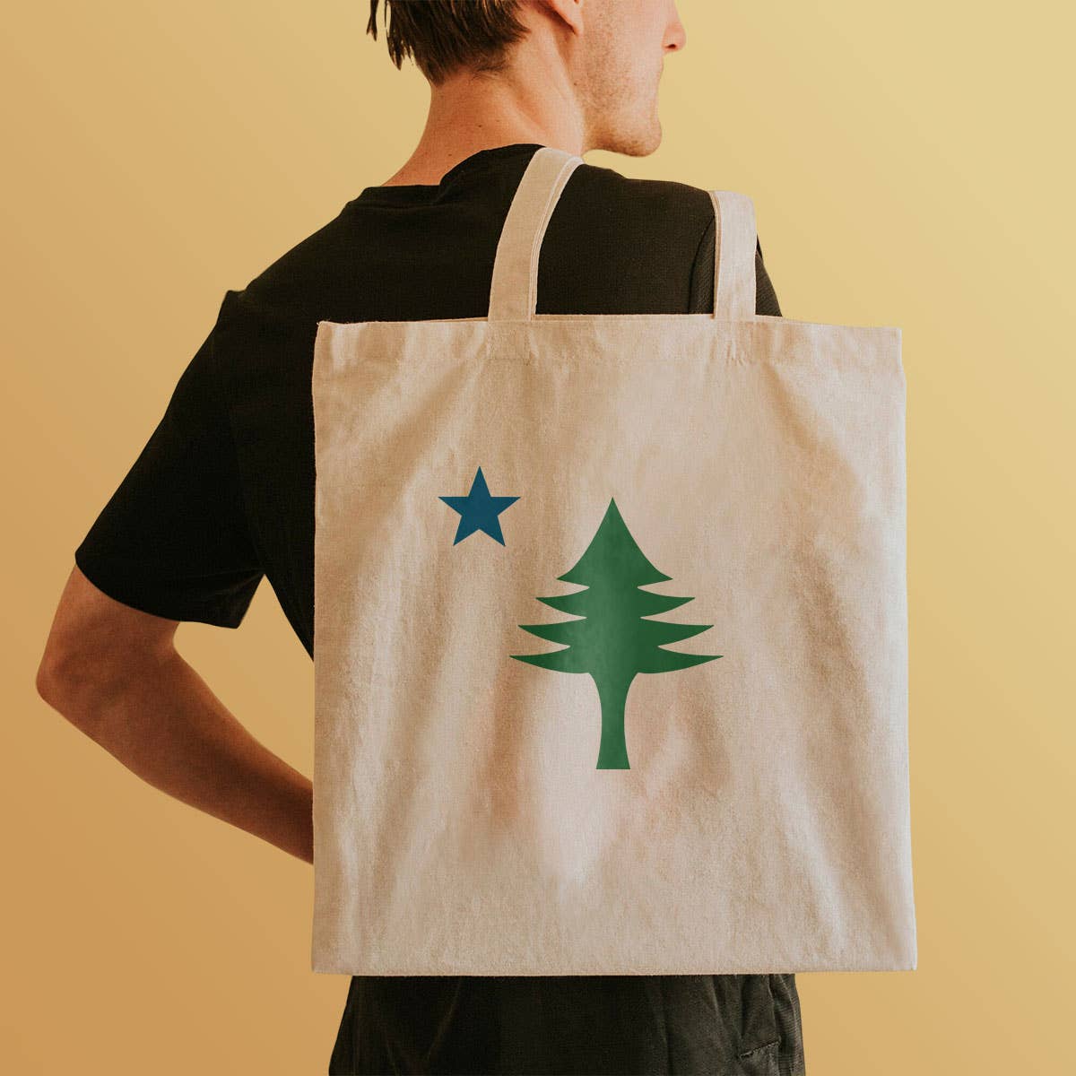 RetroPlanet - Wholesale Grocery/Shopping Bag - Maine State Pine Tree & Star Large Cotton Grocery Totes