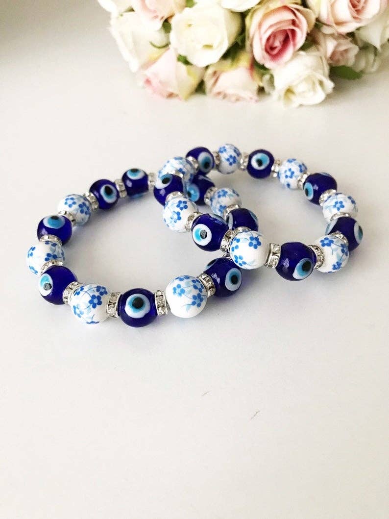 Evileyefavor – Großhandel Perlenarmband – Dehnbares Armband mit blauem Glas-Evil Eye und Keramikperlen2