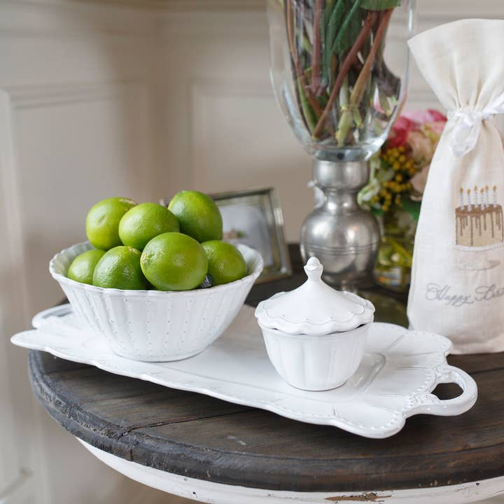 Arte Italica & Crown Linen Designs – Bandeja de servir por atacado – Bandeja retangular Bella Bianca1