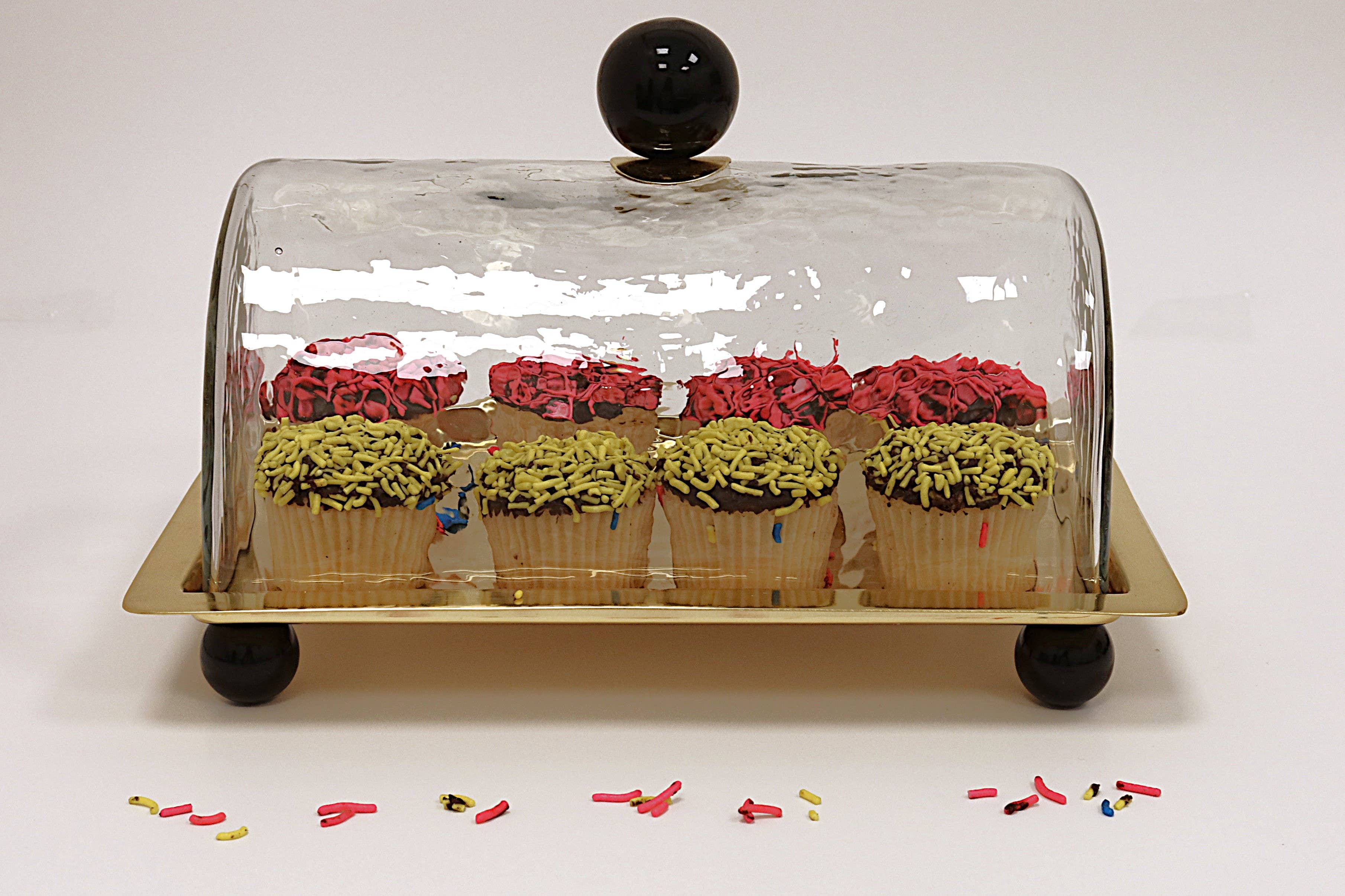 CLASSIC TOUCH DECOR INC. - Wholesale Cake Stand - Rectangle Cake Dome Gold with Ball Knob - 10.2"L5