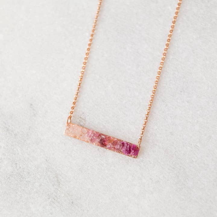 Raw pink ombre multi gemstone mosaic bar layering necklace for wholesale by luxe.zen