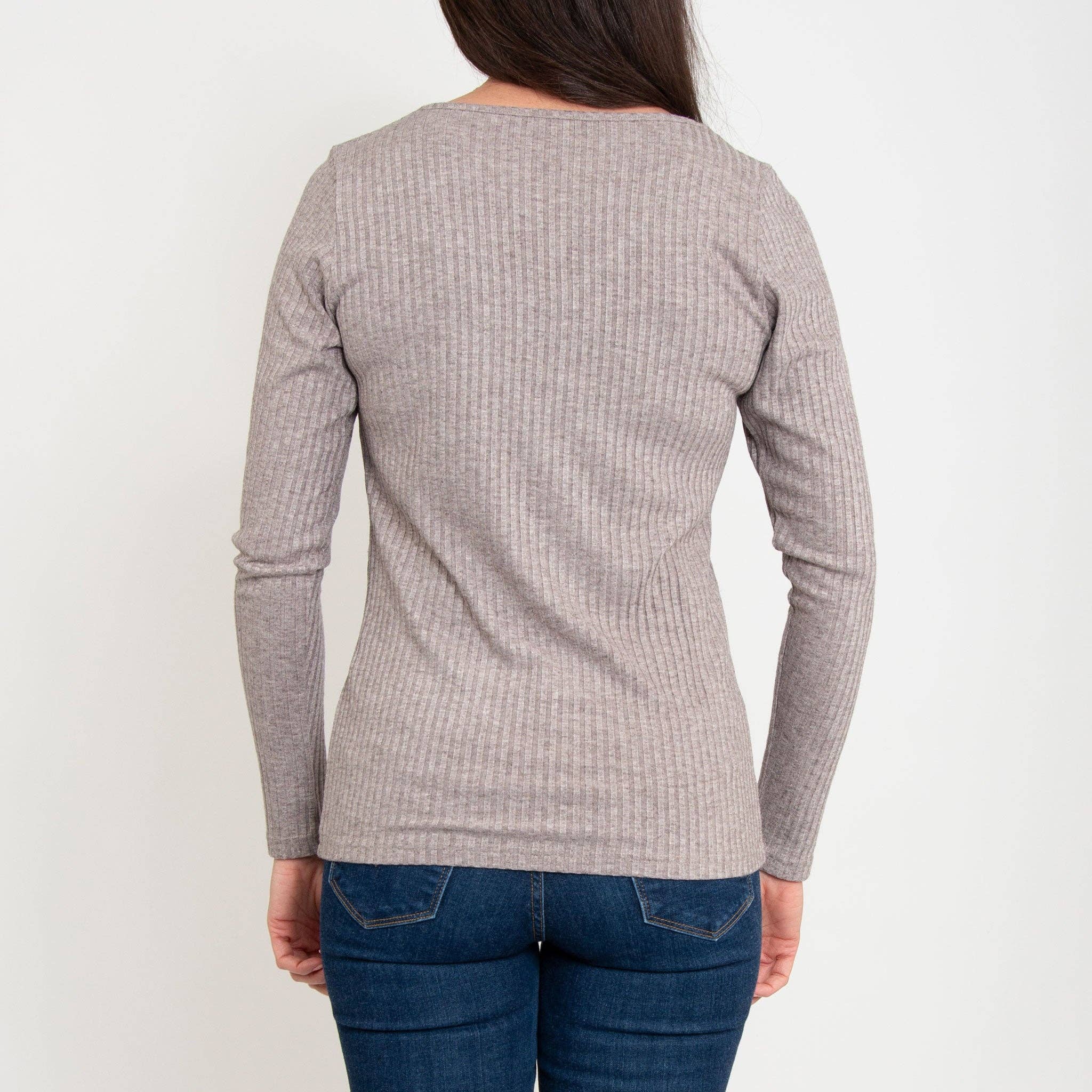 Elsie & Zoey - Vente Haut en maille – femme - Haut à manches longues côtelé en flocons d'avoine Alba4