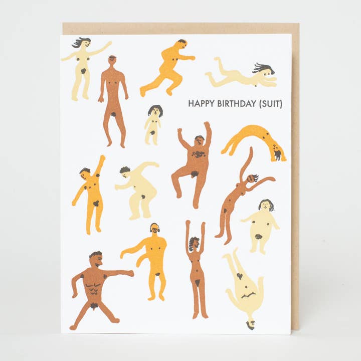 Birthday Suit Nudie Characters Letterpress Greeting Card by Egg Press for wholesale by Egg Press Manufacturing