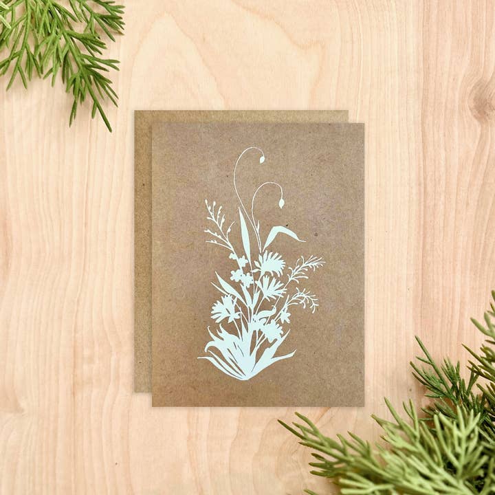Wildflower Bouquet lykønskningskort | Kraft for engroshandel hos Printworthy