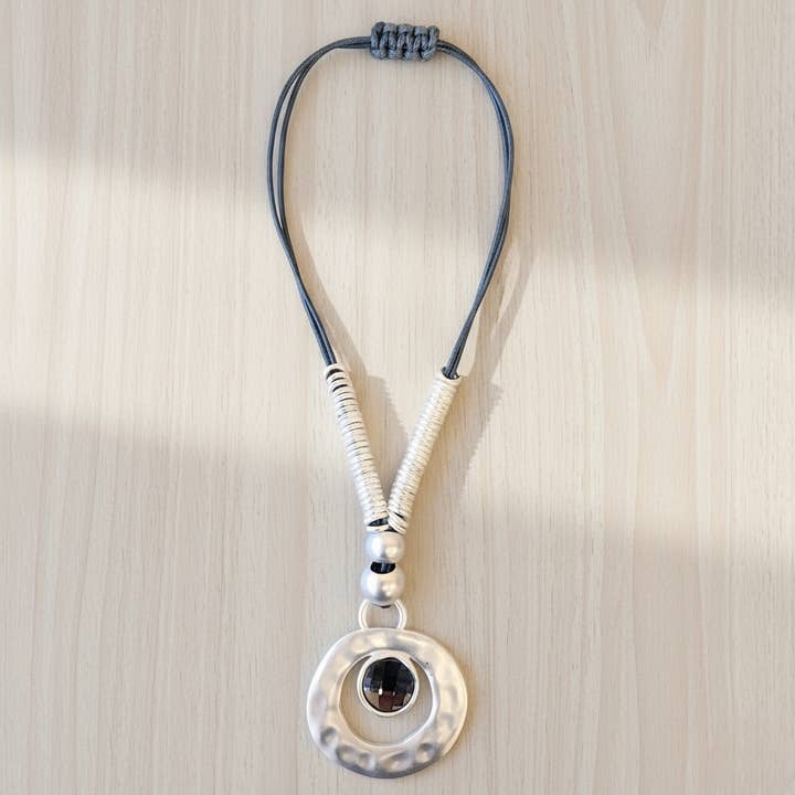 Long Sculpted Pendant Cord Necklace | Statement Jewelry for wholesale by Bijoux Envie Statement Jewelry