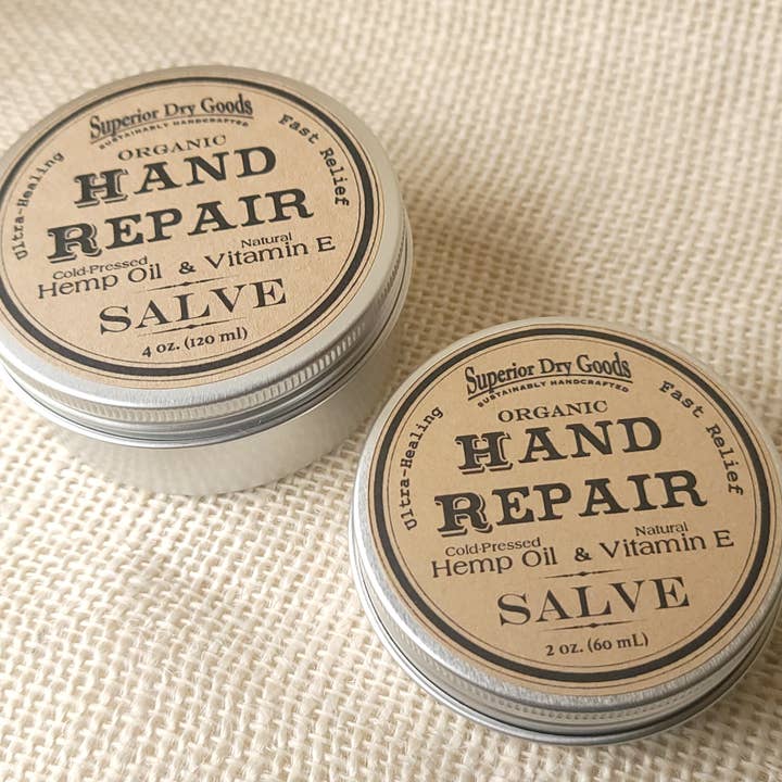 Superior Dry Goods - Wholesale Healing Salve/Balm/Cream - Hand Repair Salve | 2 Sizes | Hemp & Clary Sage | Organic