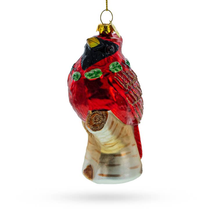 Red Cardinal on a Tree Branch Glass Ornament for wholesale by BestPysanky