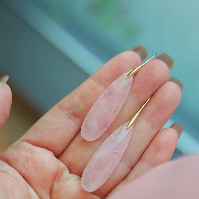Minimalist Rose Quartz Crystal Waterdrop Formed Earrings for wholesale by LanLivia