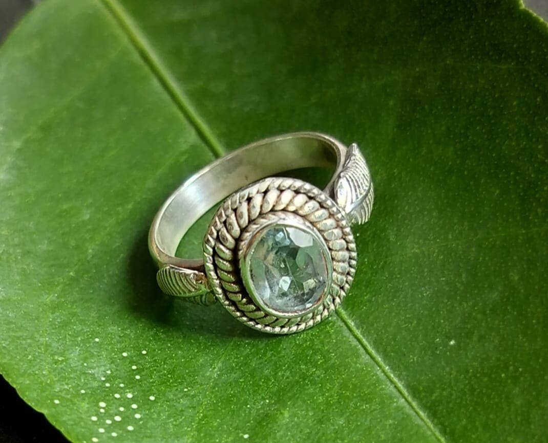SILVER CAVE – wholesale Single stone/solitaire ring – Natural Blue Topaz 925 Oxidised Silver Handmade Boho Ring5