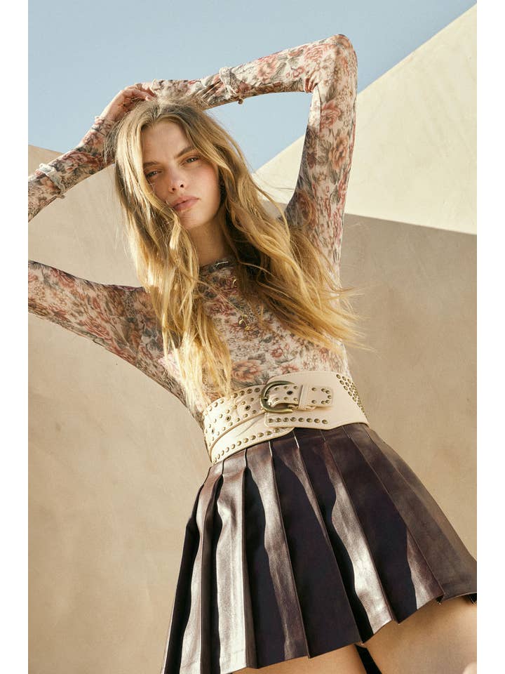 Promesa USA - Wholesale Knit Top - Women's - Floral-Print Mesh Thumbhole Mock-Neck Top4