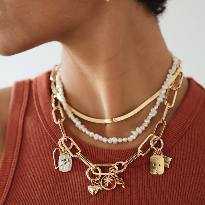 BELJOY – Colar de elos e correntes por atacado – Colar Lyra Herringbone || Escolha a cor2