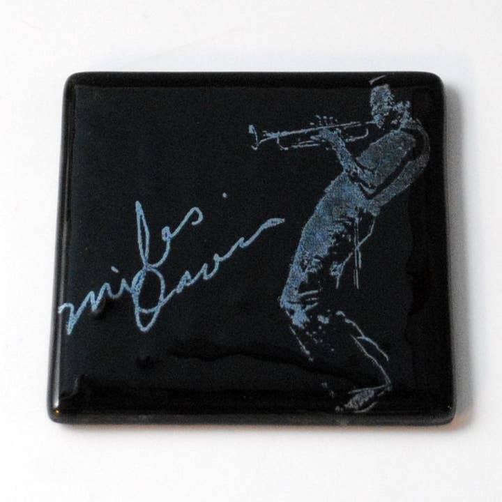 Miles Davis Fused Glass 4" Single Coaster for wholesale by Kiku Handmade | Contemporary Fused Glass Home Goods