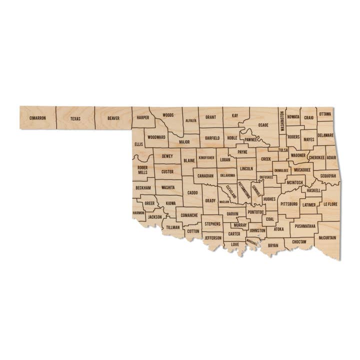Oklahoma County Map Wall Hanging - Crafted from Cherry or Maple Wood for wholesale by LazerEdge