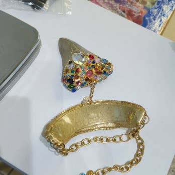 Gay Isber Designs - Wholesale Pendant/Charm Necklace - Shark Tooth Fossil Replica Chrome Plated Silver Gold Combo Swarovski Jewels Sugar Gay Isber6