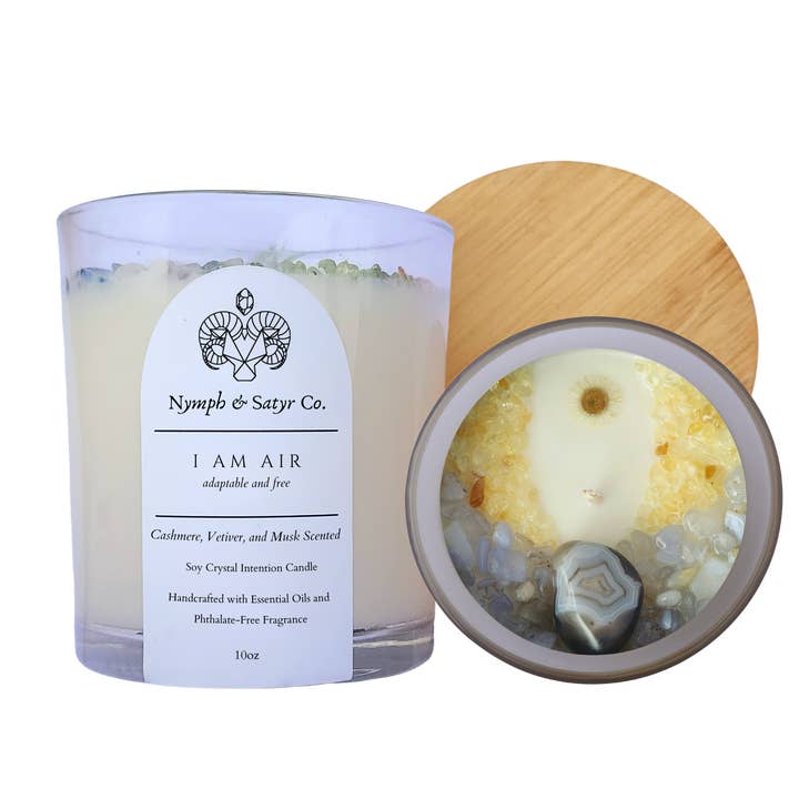 I AM AIR • Soja-kristallen kaars van 10 oz (helder glas) voor wholesale door Nymph & Satyr Co.