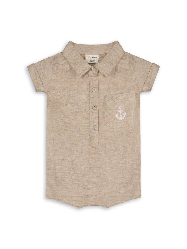 Riley Anchor Baby Romper (Natural Linen Blend) for wholesale on Faire