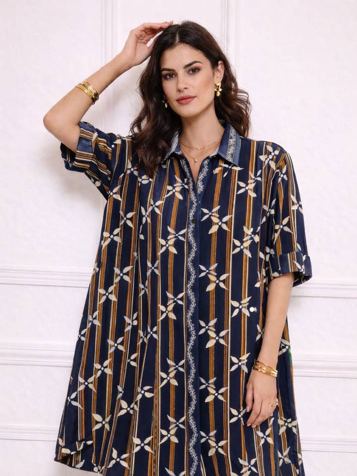 Robe chemise midi en coton DOBBY pour la vente par Orice