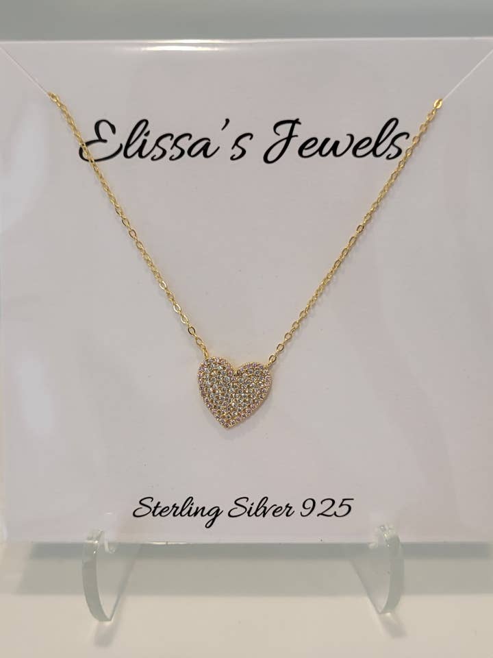 Sterling Silver 925 Gold Plated Heart Necklace for wholesale by Elissas Jewels
