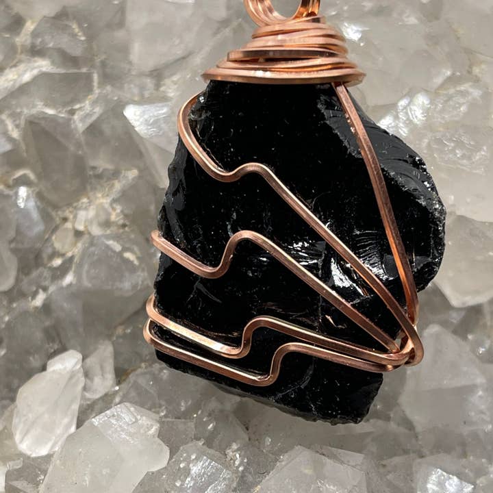 Black Obsidian Large Copper Pendant for wholesale by Best South Gems