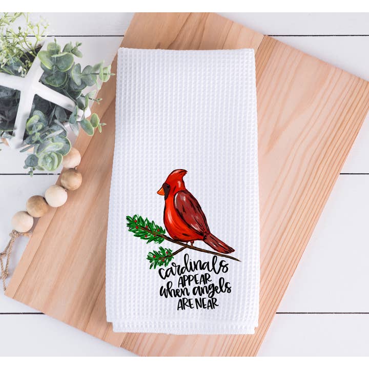 Cardinals Appear When Angels Are Near Kitchen Dish Towel for wholesale by Painted Skies
