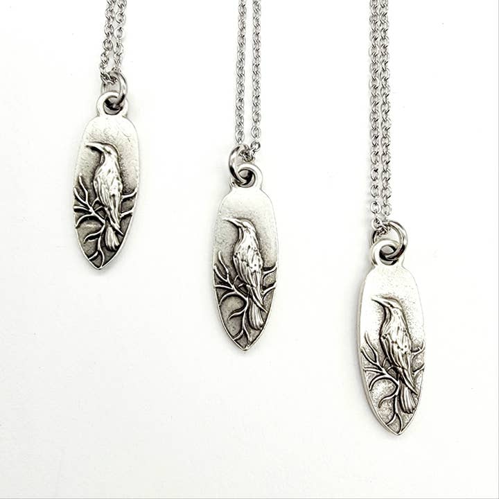 MergingMetals - Wholesale Pendant/Charm Necklace - Antique Silver Whispering Raven Pendant Necklace