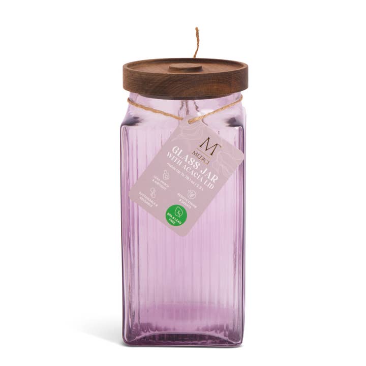 79.1oz Square Ribbed Glass Jar w/ Acacia Lid - Anastasia for wholesale by Core Home