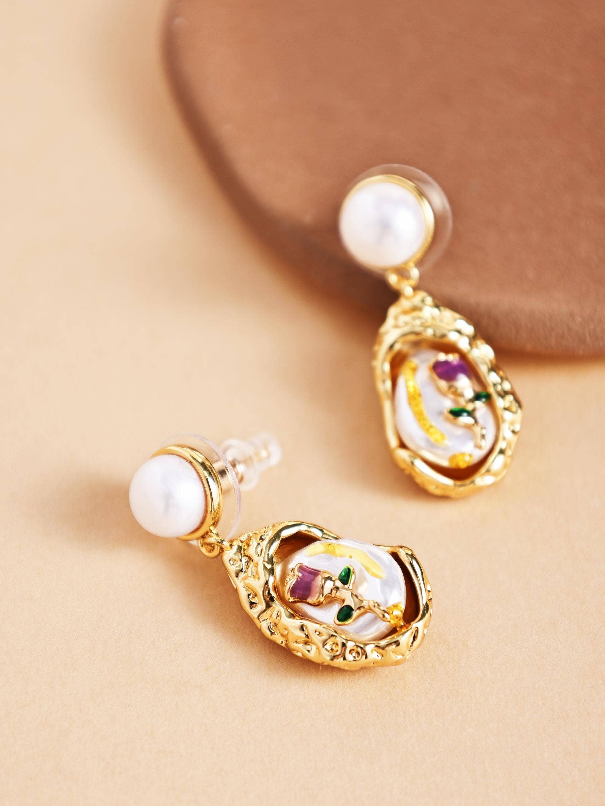 Revelari - Wholesale Dangle Earrings - Monet Garden Oil Painting Style Baroque Pearl Earring1