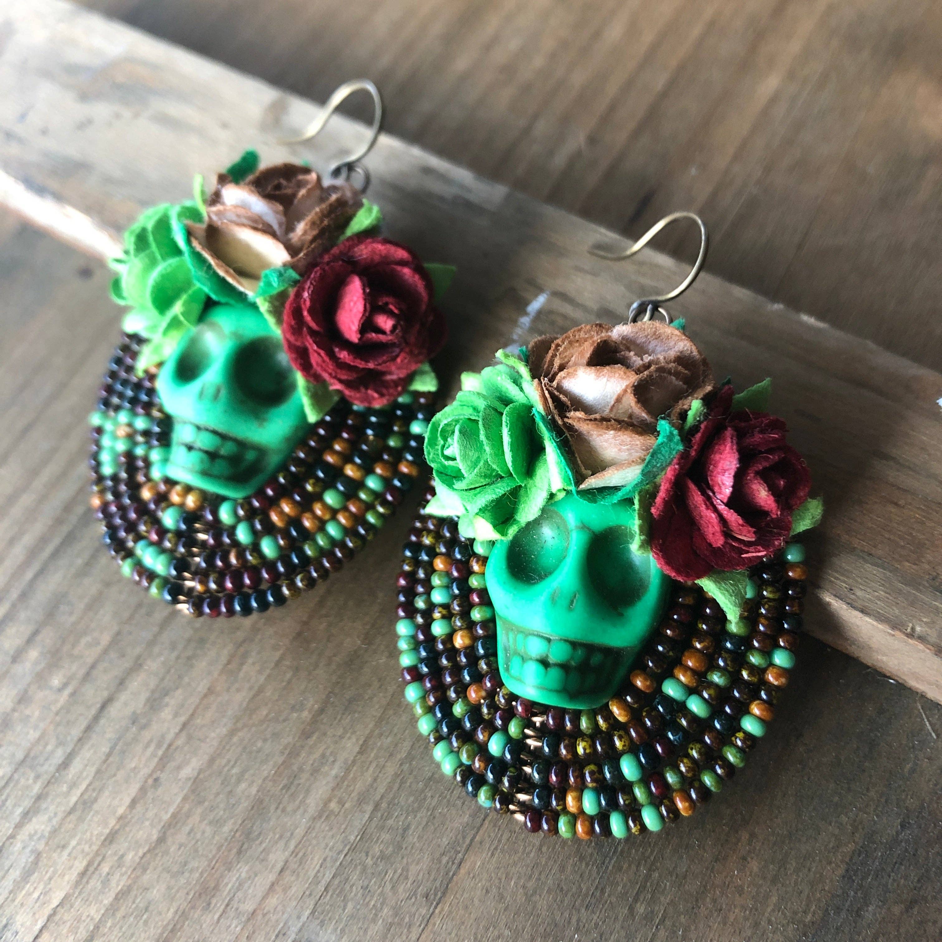 MorninGloria's - Wholesale Dangle Earrings - Dia De Los Muertos Frida Kahlo Flor Calavera Beaded Earrings5