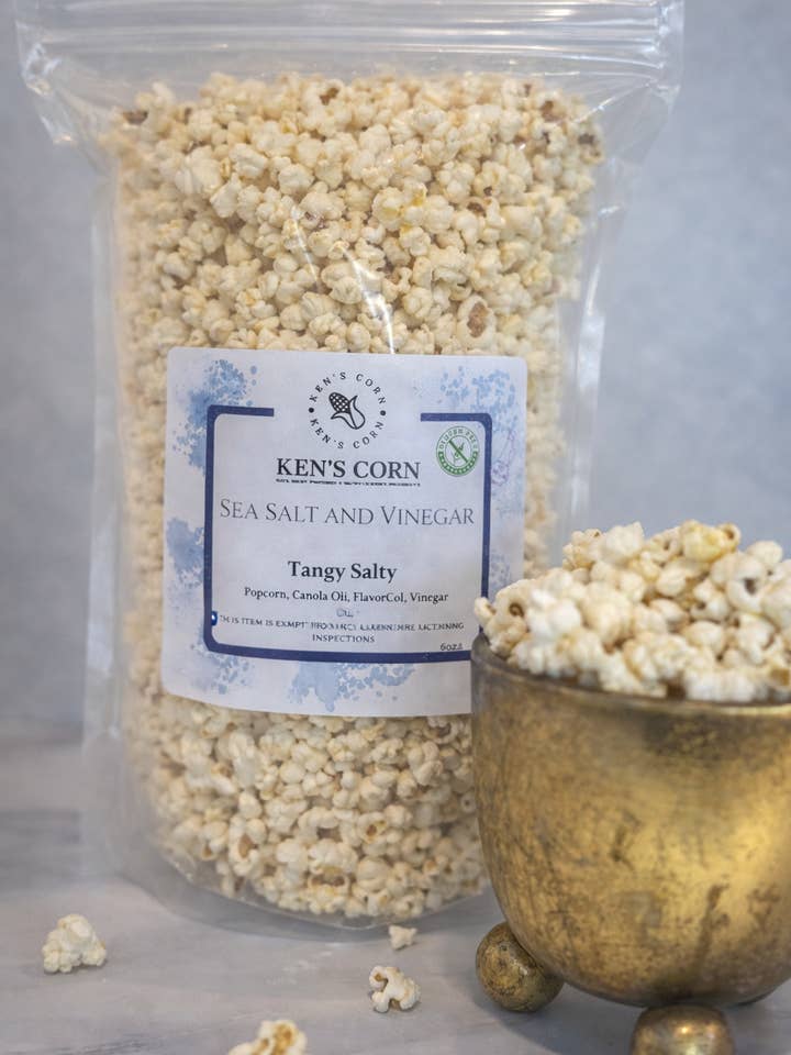 Popcorn au sel de mer et au vinaigre - Petite quantité 113g pour la vente par Ken and Mimi Gourmet Snacks