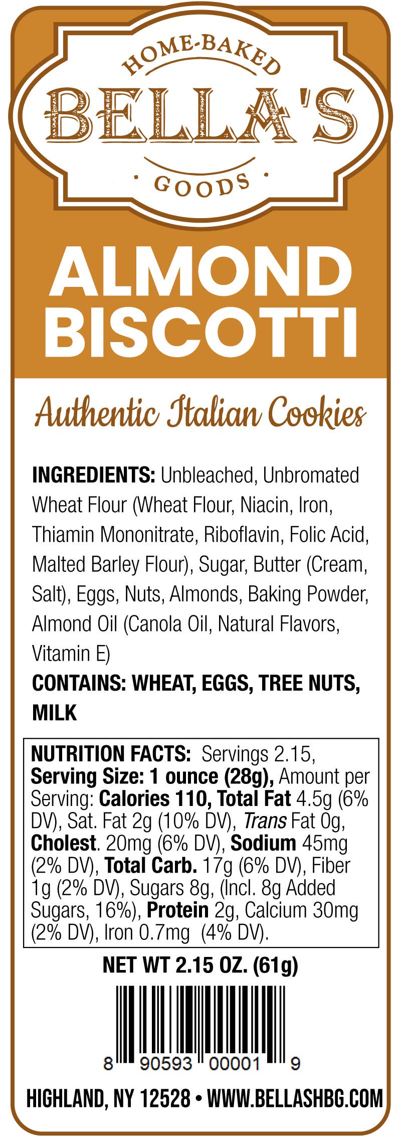 Bella's Home-Baked Goods - Wholesale Cookie - Almond Biscotti Singles1