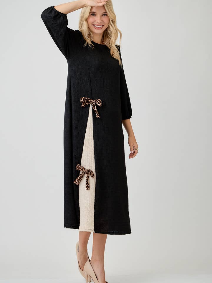 Celeste Clothing - Wholesale Dress - Women's - WOMEN'S MODEST SIDE BOW DRESS WITH PUFF SLEEVES AND POCKETS22